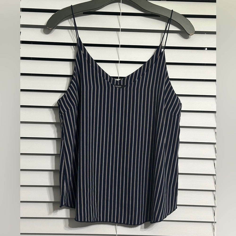 #7) Forever 21 Blue, White & Tan spaghetti Top Size M